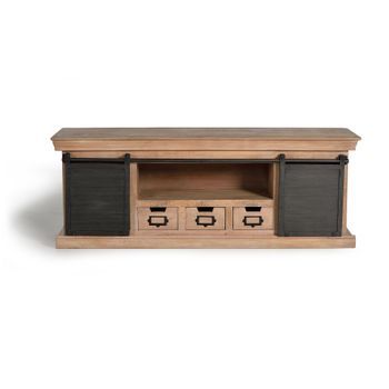 Mueble Tv Madera De Mango Y Patas De Metal Natural Y Gris