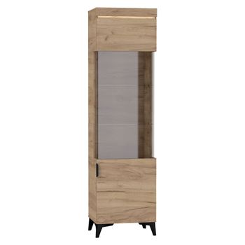 Vitrina 1 puerta con led paneles laminados madera