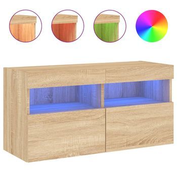 Mueble De Tv | Mueble De Salón | Gabinete De Tv De Pared Con Luces Led Roble Sonoma 80x30x40 Cm