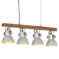vidaxl lampara de techo industrial madera de mango plateado e27