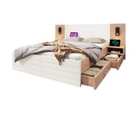 cama de matrimonio de madera maciza 180x200cm con 2 cajonesblancoroble
