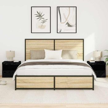 Mesita De Noche 2 Uds - Mueble Para Dormitorio - Madera De Ingeniería - Roble Negro (50x40x45cm)