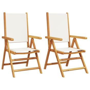 Pack 2 Uds Sillas De Jardín | Silla De Exterior | Sillón Madera Maciza Acacia Y Tela Crema Blanco