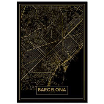Panorama Cuadro De Aluminio Mapa Oro De Barcelona 70x100 Cm