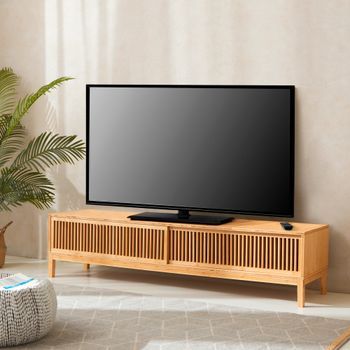 Mesa De Tv Videbæk Con 2 Puertas Corredoras Bambú 180 X 40 X 38 Cm - Color Natural [en.casa]