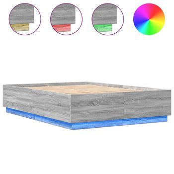 Estructura Cama Con Luces Led Madera Gris Sonoma 160x200 Cm