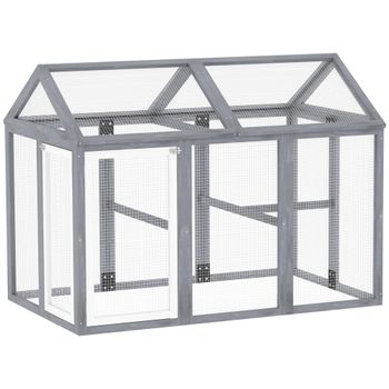 PawHut Recinto gallinero 1,18 m², parque enrejado con puertas con cerradura, armazón de madera maciza, 140 x 88,5 x 106 cm, gris   Aosom España
