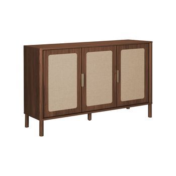 Aparador Vintage De Madera Y Rejilla Con 3 Puertas, 120cm, Nogal