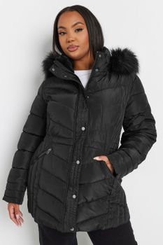 Yours Abrigo Negro Acolchado Con Cuello Alzado, Mujer Curvy Y Tallas Grandes, Yours