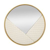 espejo de pared de madera y cuero acolchado crema cm o80x3