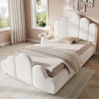 cama infantil de 90 x 200 cm con cabecero acolchado boucle beige y esquinas redondeadas