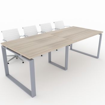 Mesa De Reuniones, Hogar Y Oficinas. Estructura Metálica Cerrada Color Plata, Tablero Melamina Color Haya. (240x100). Fabricado En España.