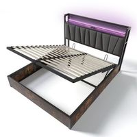 cama de matrimonio acolchada gris de 160x200 cm con funcion de carga usb e iluminacion led con colchon