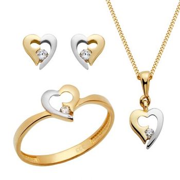 8 quilates oro conjunto pendientes anillo cadena con colgante