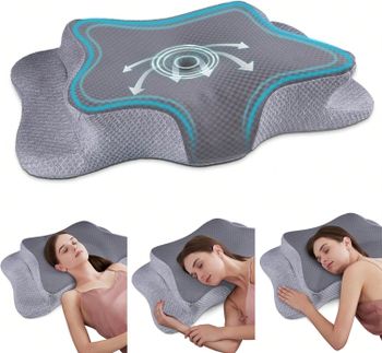 Almohada Cervical Ergonómica de Espuma Viscoelástica | Alivio del Dolor de Cuello y Hombros | Almohada Ortopédica de Contorno para Dormir de Lado y Espalda