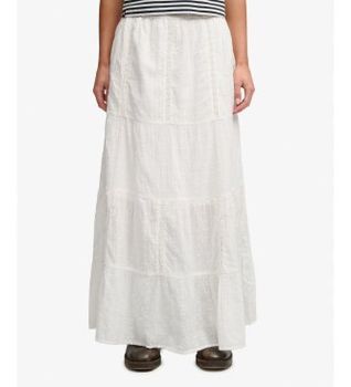 Superdry para mujer. W7210412A Falda Tiered Maxi blanco roto (XS), Casual, Algodón