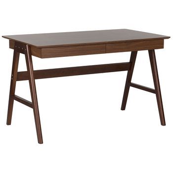 Escritorio Madera Oscura 120 X 70 Cm 2 Cajones Oficina En Casa Multiusos Sheslay