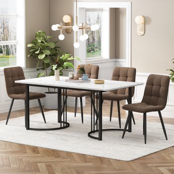 Conjunto De Comedor - Mueble De Cocina - Mdf Y Terciopelo - Blanco Y Marrón (140x80x75cm)