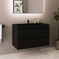 mueble de bano suspendido con lavabo negro 80 cm negro mate con 2 cajones - lomazoo monaco