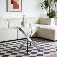 sweiko mesa comedor redonda 80x80x75 cm patas metal cruzadas cromo vidrio templado moderna ahorro espacio