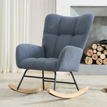 Silla Mecedora Azul Marino Con Diseño Ergonómico Y Relleno De Espuma.