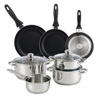 bateria de cocina 7 piezas de acero inox y sartenes negro o162024 cm