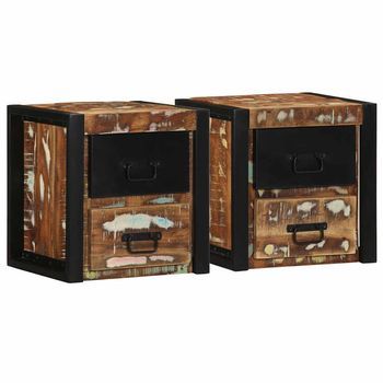 Pack De 2 Mesillas De Noche - Dormitorio - Madera Reciclada - Multicolor (40x35x40cm)