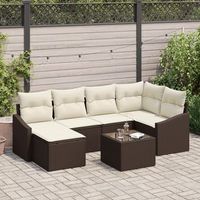 conjunto de sofa de jardin  de 6 piezas con cojines grises de poliratan v3840 unico  marron