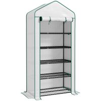 outsunny invernadero resistente de 5 niveles con 1 puerta con cremallera anti-uv diseno ensanchado y estantes 90x49x193 cm blanco