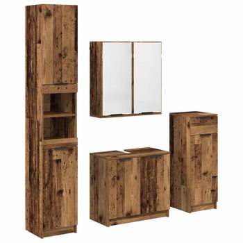 Juego De Muebles De Baño | Armario De Baño Con Cajón 4 Piezas Madera Vieja