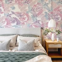papel pintado panoramico con una bandada de pajaros malva 2