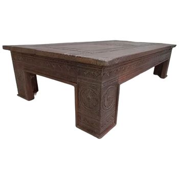 Mesa de centro de madera acabado artesanal marrón 147x81x37 cm