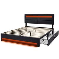 cama capitone 160x200 con usb led y 4 cajones acabado pu negro