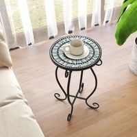 mesa auxiliar mosaico exterior redonda con tablero de ceramica para balcon patio jardin 30x30x50 cm turquesa cfw53980