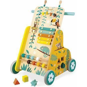 Janod - Carrito Multiactividades Tropik - Andador De Madera - Juguete Educativo 6 Actividades - Ruedas Silenciosas Y Frenos - Certificado Fsc - Pintura Al Agua - A Partir De 1 Año, J08269