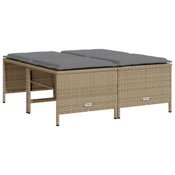 4 Uds Taburetes De Jardín | Otomana De Jardín | Reposapiés De Jardín Con Cojines Ratán Sintético Beige