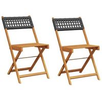 pack 2 uds silla de jardin  sillas de bistro madera maciza de acacia ratan pe negro