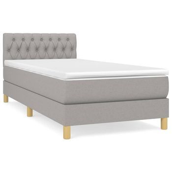 Cama Para Adulto | Cama Individual | Cama Box Spring Con Colchón Tela Gris Claro 100x200 Cm