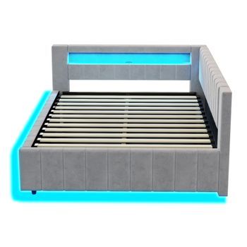 Sofá Cama 140x200 - Con Almacenamiento Hidráulico, Luz Led, Puerto Usb, Respaldo, Cabecero, Estructura Estable - Gris Claro