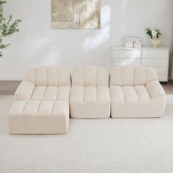 Sofá Modular En L De 3 Plazas Con Otomana, Sin Estructura, Beige Claro