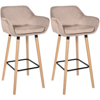 Lote De 2 Taburetes De Bar De Terciopelo Grant Gris Claro 46x55x99 Cm Clp