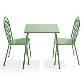Mesa De Jardín Bistró Y 2 Sillas De Acero Verde Cactus, Palavas - Oviala