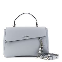 bolso de mano con solapa efecto piel granulada y charm con logo colorido sky