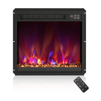 Costway 18” Inserción de Chimenea Eléctrica Calentador de Chimenea Empotrable de 1500W con Mando a Distancia Temporizador Termostato Negro