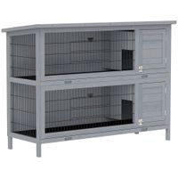 pawhut conejera de madera de 2 niveles con techo de asfalto y bandeja de fondo puertas para pequenos animales 1364 x 50 x 93 cm gris   aosom espana