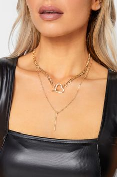 Collar Doble Altura Con Cadena Eslabón De Corazón