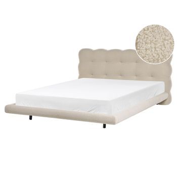 Cama De Bouclé Con Cabecero Con Capitoné 160 X 200 Cm Somier De Láminas Patas De Metal Beige Soulisse