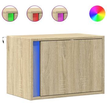 Juego De 2 Mesitas De Noche - Mesillas De Pared Con Luces Led Roble Sonoma Mc6353