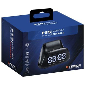 Indeca Base de Carga con Reloj Despertador RGB para PS5 DualSense y DualSense Edge