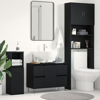 Mueble Para Lavabo De Baño Negro Roble 80x33x60 Cm Madera Elaborada V2664 Unico / Negro